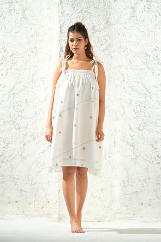 Jamdani - Marble White Spaghetti Dress