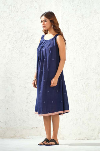 Jamdani - Navy Blue Self Weaved Long Dress
