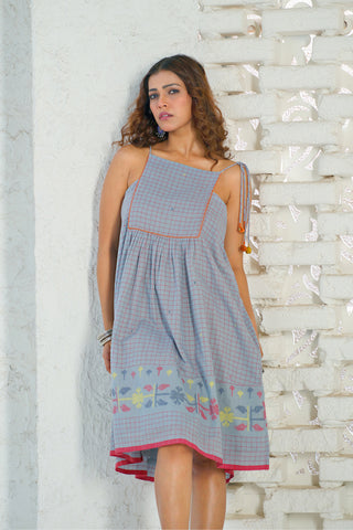 Jamdani - Check Weaved Spaghetti Dress