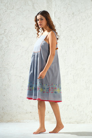 Jamdani - Check Weaved Spaghetti Dress