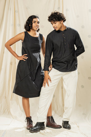 Matching Duos - Hand-Woven Hand-Spun Organic Spaghetti And Kurta Duo Outfits For His And Her