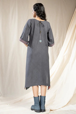 Mosaic Elegance-Khadi Asymmetric Embroidered Dress