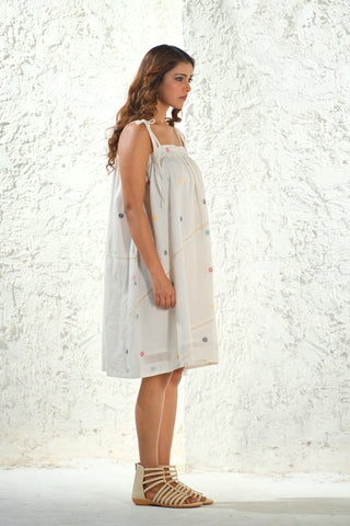 Jamdani - Marble White Spaghetti Dress