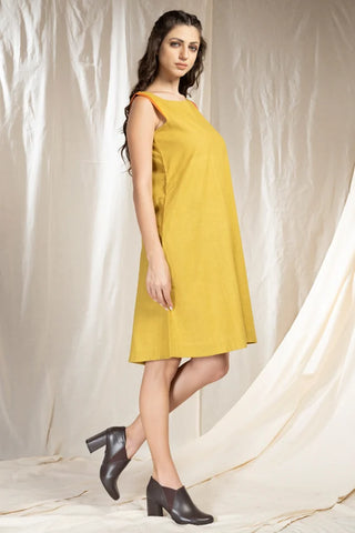 Cascade - Relaxed Fit Mid-Length Yellow Dress