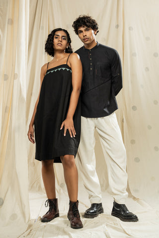 Matching Duos - Hand-Woven Hand-Spun Organic Spaghetti Dress And Mandarin Kurta Duo Outfits For His And Her