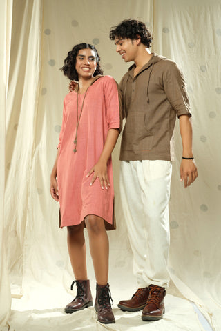 Matching Duos - Hand-Woven Hand-Spun Organic Hoodie Dress And Hoodie Kurta Duo Outfits For His And Her