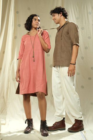 Matching Duos - Hand-Woven Hand-Spun Organic Hoodie Dress And Hoodie Kurta Duo Outfits For His And Her