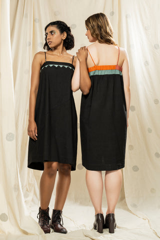 Hand-Woven Hand-Spun Organic Black Spaghetti Knee Length Twin Dresses