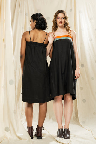 Hand-Woven Hand-Spun Organic Black Spaghetti Knee Length Twin Dresses