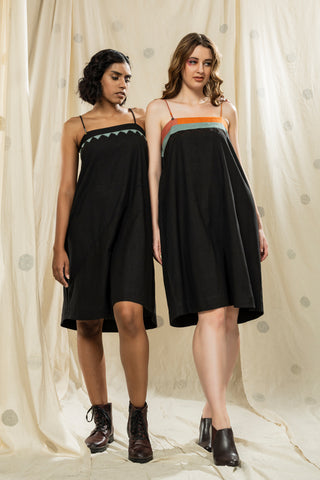 Hand-Woven Hand-Spun Organic Black Spaghetti Knee Length Twin Dresses