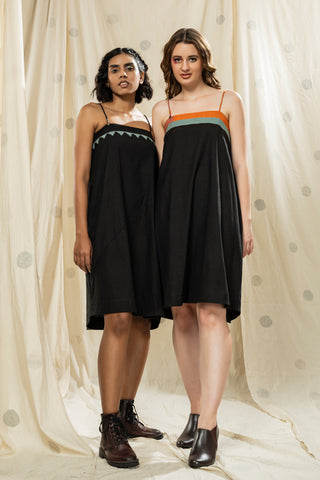 Hand-Woven Hand-Spun Organic Black Spaghetti Knee Length Twin Dresses