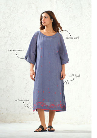 Jamdani - Blue Kimono Dress
