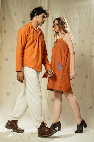 Matching Duos - Hand-Woven Hand-Spun Organic Spaghetti And Hoodie Kurta Duo Outfits For His And Her