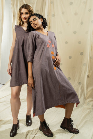 Hand-Woven - Hand Spun Organic Sleeveless Pleated Dress And High-Low Hand Applique Dresses