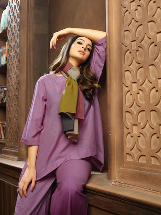 Anvyaa-Solid Purple Bamboo Fabric Co-Ord Set