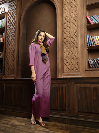 Anvyaa-Solid Purple Bamboo Fabric Co-Ord Set