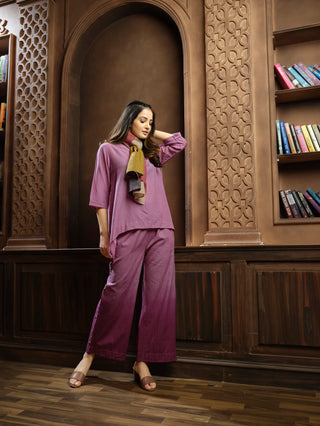 Anvyaa-Solid Purple Bamboo Fabric Co-Ord Set