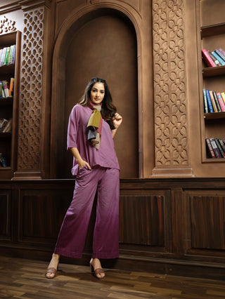 Anvyaa-Solid Purple Bamboo Fabric Co-Ord Set