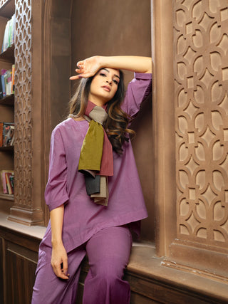 Anvyaa-Solid Purple Bamboo Fabric Co-Ord Set