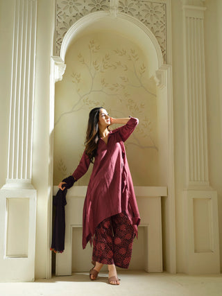 Anvyaa-Bamboo Fabric Crimson Cascade Tunic