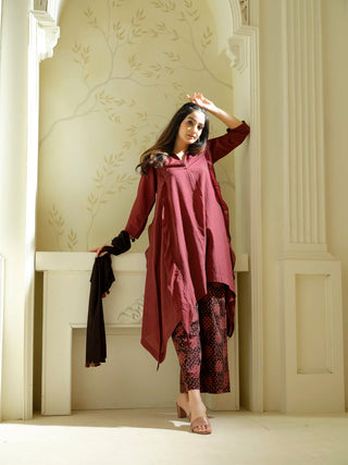 Anvyaa-Bamboo Fabric Crimson Cascade Tunic