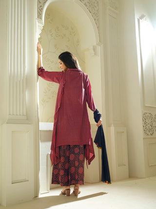 Anvyaa-Bamboo Fabric Crimson Cascade Tunic