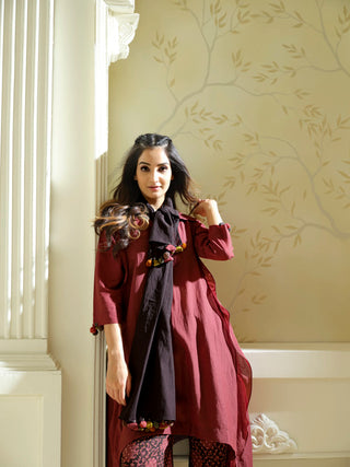 Anvyaa-Bamboo Fabric Crimson Cascade Tunic