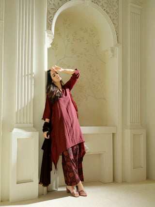 Anvyaa-Bamboo Fabric Crimson Cascade Tunic