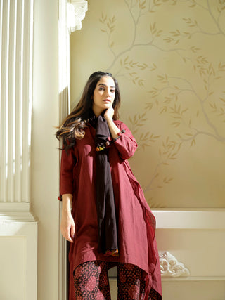 Anvyaa-Bamboo Fabric Crimson Cascade Tunic