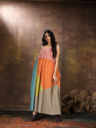 Anvyaa-Earthy Palette Bamboo Fabric Long Dress