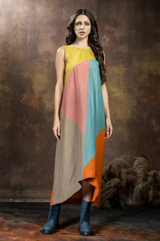 Anvyaa-Earthy Palette Bamboo Fabric Up-Down Hem Dress