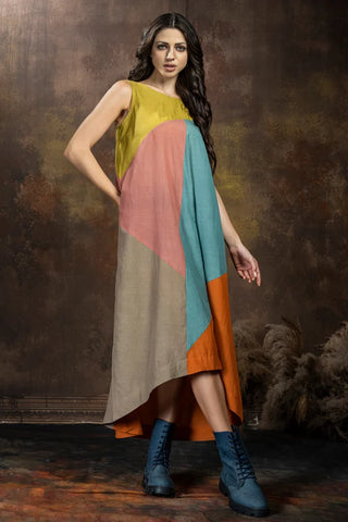 Anvyaa-Earthy Palette Bamboo Fabric Up-Down Hem Dress