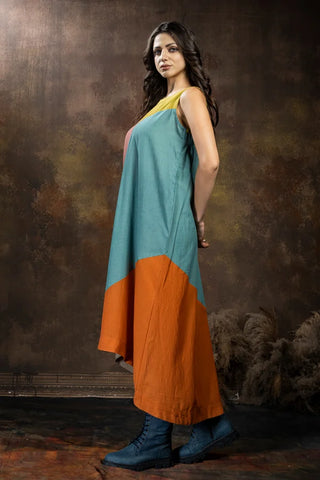 Anvyaa-Earthy Palette Bamboo Fabric Up-Down Hem Dress