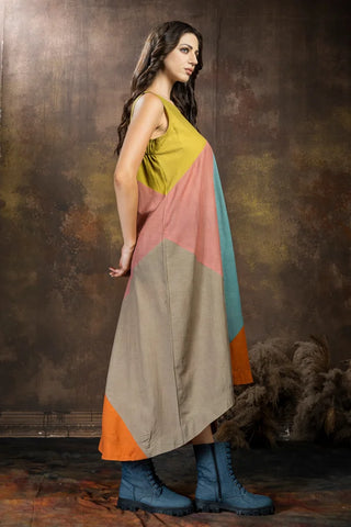 Anvyaa-Earthy Palette Bamboo Fabric Up-Down Hem Dress