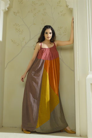 Anvyaa-Earthy Palate Bamboo Fabric A-line Dress