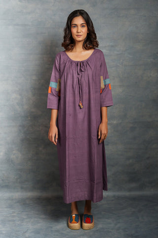 Crafted calm: hand-spun khadi dress with textured detailing - long