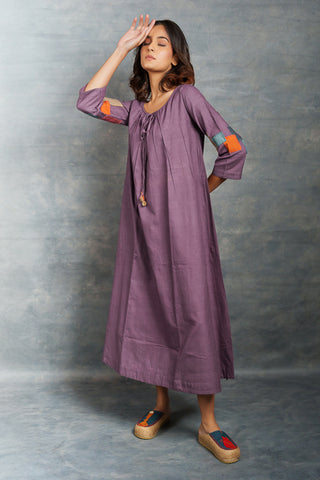 Crafted calm: hand-spun khadi dress with textured detailing - long