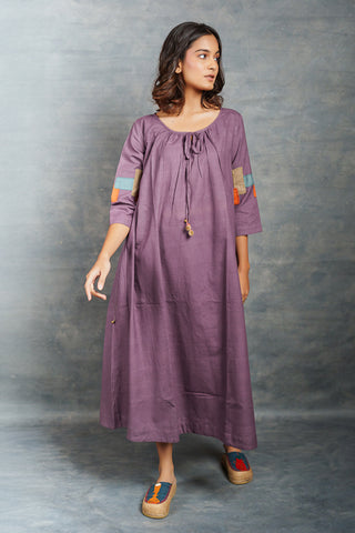 Crafted calm: hand-spun khadi dress with textured detailing - long