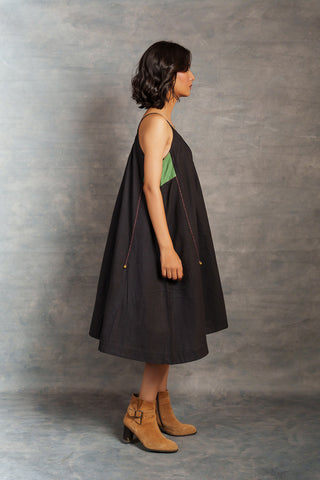 Sustainable khadi dress with hand embroidery – ethically crafted - spaghetti