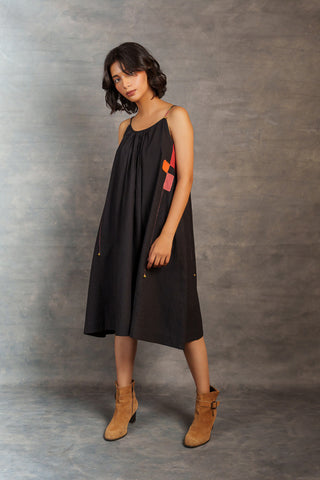 Sustainable khadi dress with hand embroidery – ethically crafted - spaghetti