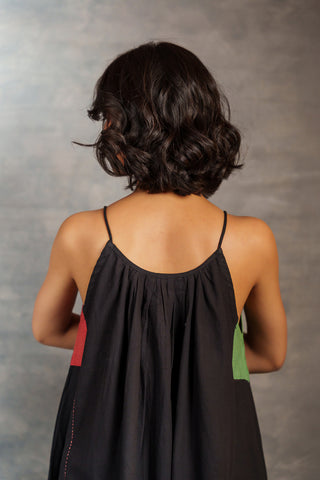 Sustainable khadi dress with hand embroidery – ethically crafted - spaghetti
