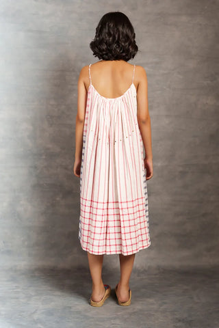Pastel checks- Relax spaghetti strap mirror work dress