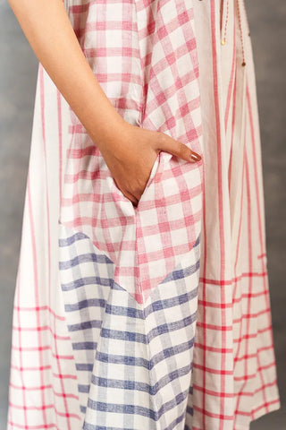 Pastel checks- Relax spaghetti strap mirror work dress