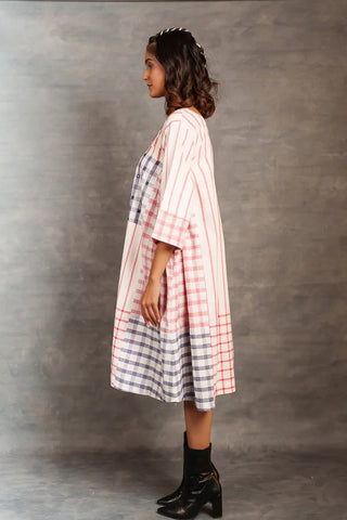 Pastel checks- Relax 3/4th sleeves mirror work dress