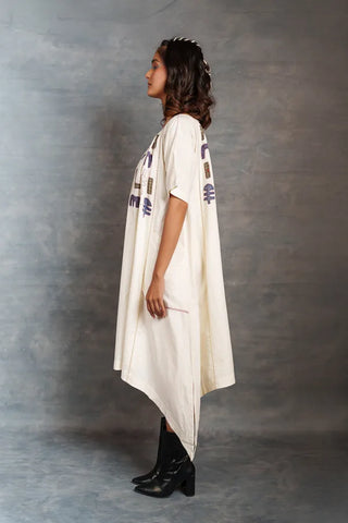 Eco angles dress- Playful applique with short sleeve asymmetrical style