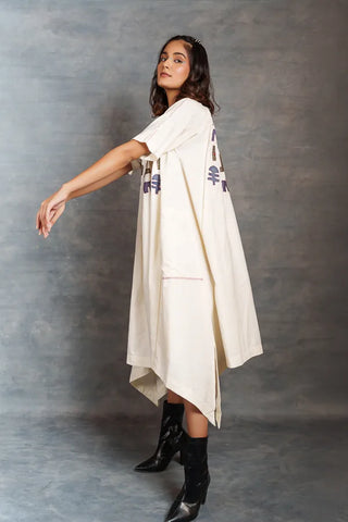 Eco angles dress- Playful applique with short sleeve asymmetrical style