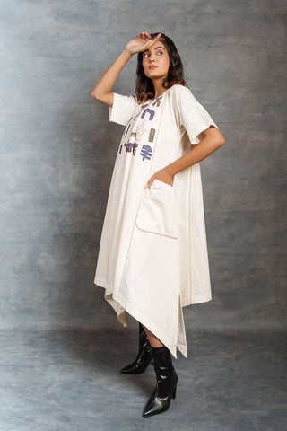Eco angles dress- Playful applique with short sleeve asymmetrical style