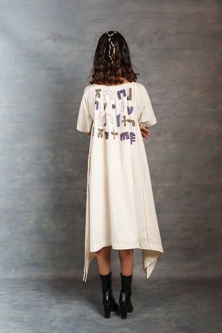 Eco angles dress- Playful applique with short sleeve asymmetrical style