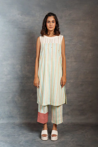 Handwoven stripe Co-Ord - pastel stripe sleeveless style co-ord set