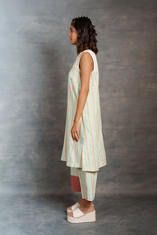 Handwoven stripe Co-Ord - pastel stripe sleeveless style co-ord set